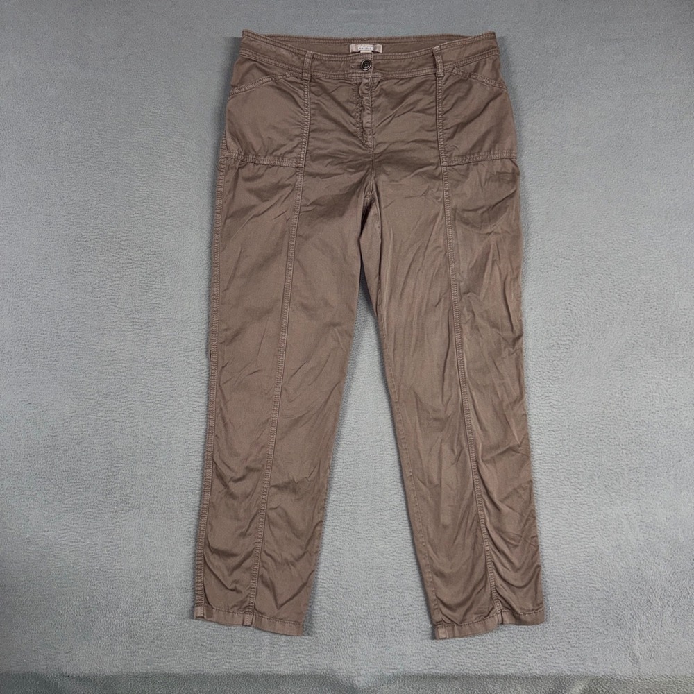 Chicos Pants Womens 2 / 12 Brown Straight Leg Utility Casual Stretch Seam Cotton
